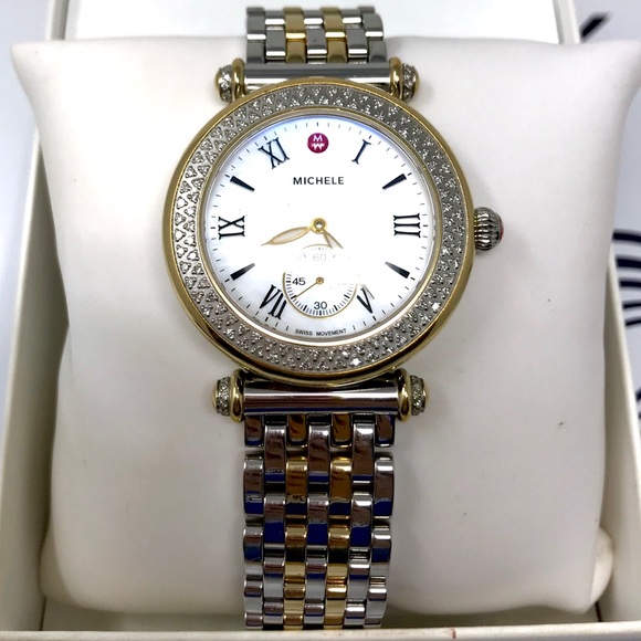 Michele Accessories - Michele - Gold Silver Caber Diamond Two Tone Watch